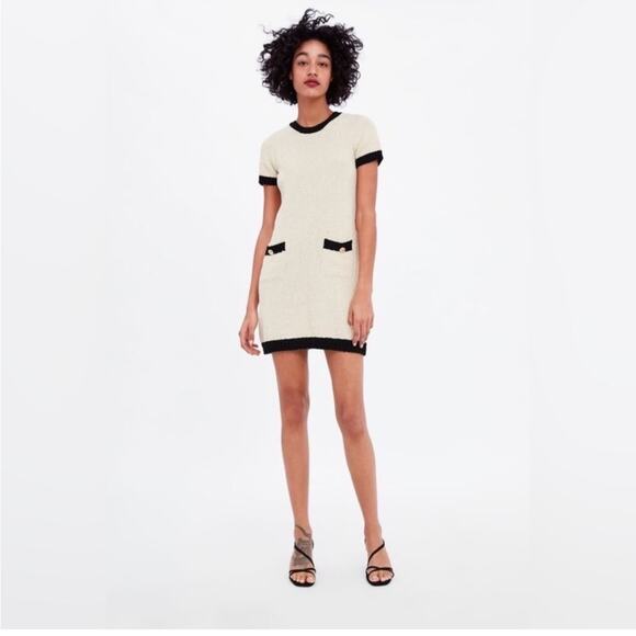 Zara Knit Dress with Contrasting Piping Size Large - Picture 2 of 4